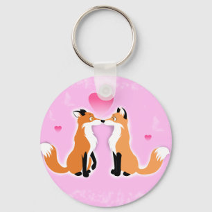 Valentines Day Foxes Keychain