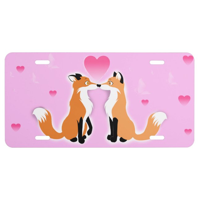 Valentine's Day Foxes License Plate (Front)