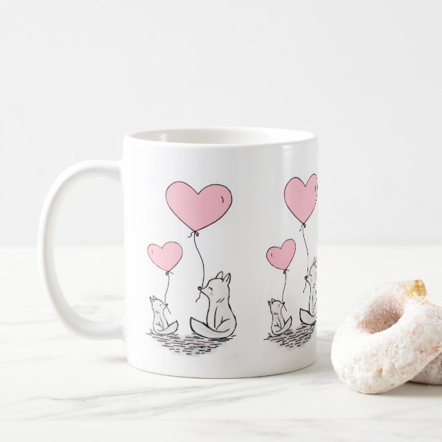 Valentine's Day Foxy Pink Hearts Mugs (With Donut)