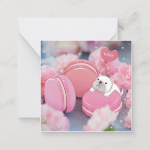 Valentine's Day: French Bulldog, Macarons & Flower Note Card