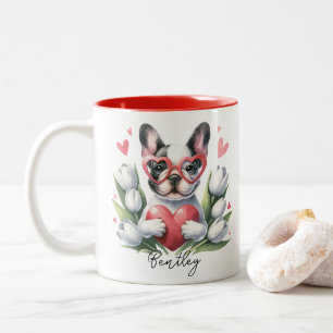 Valentine's Day Frenchie Dog Custom Name Two-Tone Coffee Mug