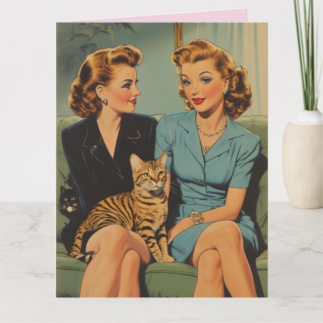 VALENTINE'S DAY FRIENDSHIP RETRO CAT MOM GREETING CARD (Front)