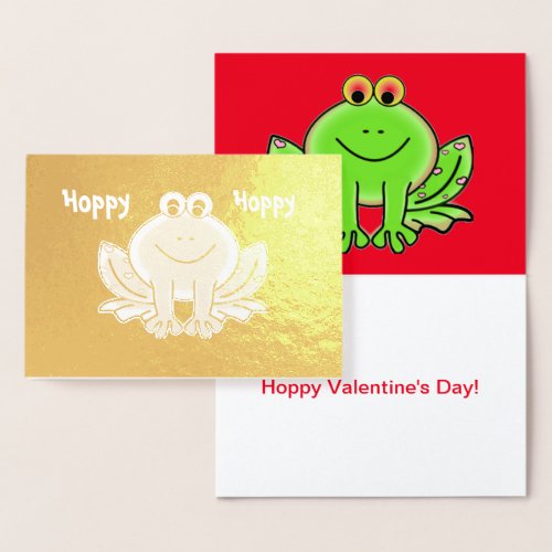 Valentines Day Frog on Gold Foil Hoppy Frog Foil Card