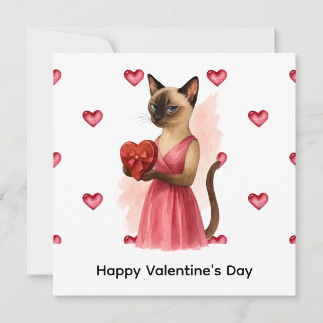 Valentine's Day from Cat Mom holding red heart Holiday Card (Front)