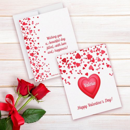 Valentines Day Fun Red Confetti Hearts  Note Card