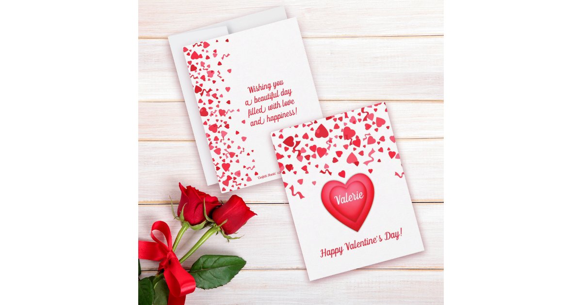 Red Heart Note Card Valentine's Day Fun Red Confetti Hearts Note Card | Zazzle