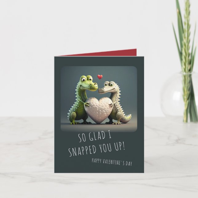 Valentine's Day Funny Alligator Crocodile Couple Card (Front)