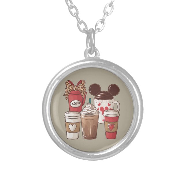 Valentine's Day Funny Latte Coffee Lover  Silver Plated Necklace (Front)