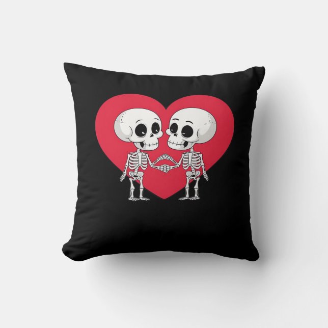 Valentines Day Funny Skeleton Hand Heart Playful  Throw Pillow (Front)