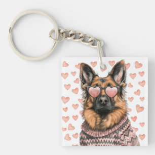 Valentines Day German Shepherd Dog Keychain