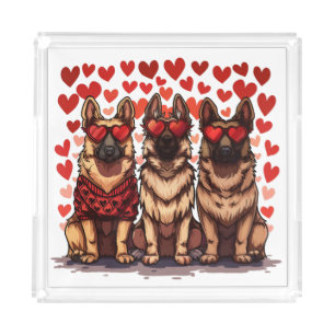 Valentines Day German Shepherd Dogs Acrylic Tray