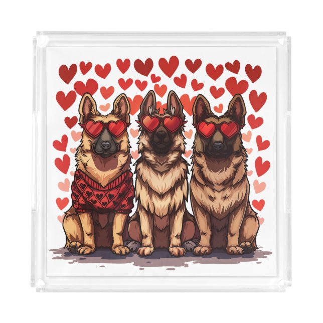 Valentines Day German Shepherd Dogs Acrylic Tray (Front)