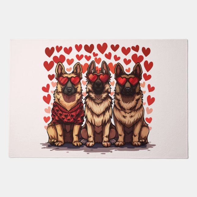 Valentines Day German Shepherd Dogs Doormat (Front)