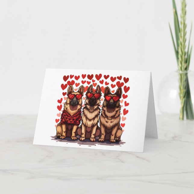 Valentines Day German Shepherd Dogs Holiday Card (Front)