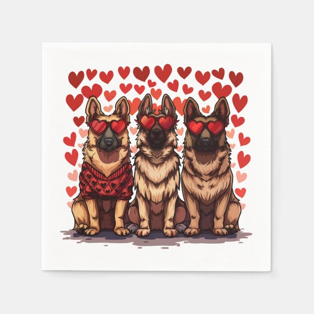 Valentines Day German Shepherd Dogs Napkins (Front)