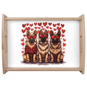 Valentines Day German Shepherd Dogs Serving Tray