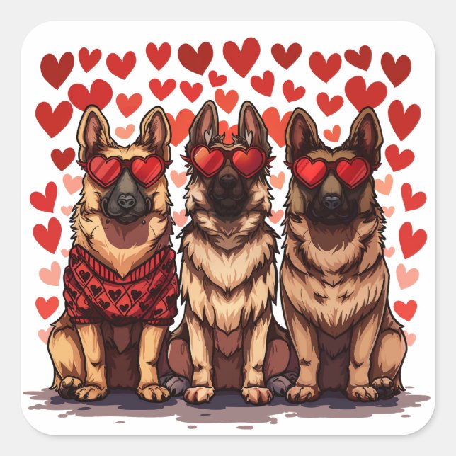 Valentines Day German Shepherd Dogs Square Sticker (Front)
