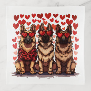 Valentines Day German Shepherd Dogs Trinket Tray