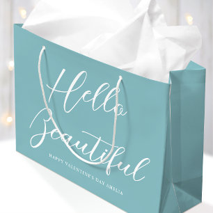 Valentine's Day Gift Bag Elegant Script Blue
