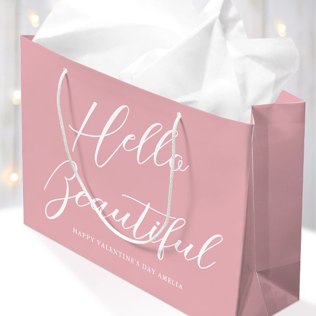 Valentine's Day Gift Bag Elegant Script Pink White (Creator Uploaded)