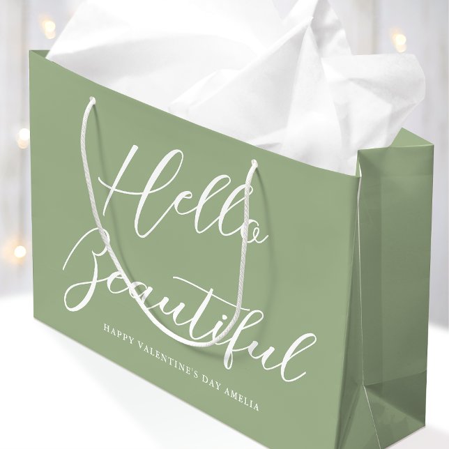 Valentine's Day Gift Bag Elegant Script Sage Green (Creator Uploaded)