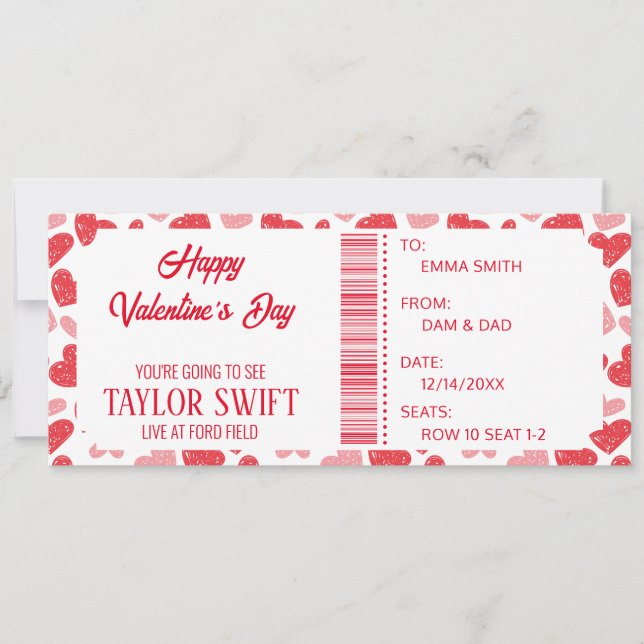 Valentine's Day Gift Certificate Concert Tickets Invitation (Front)
