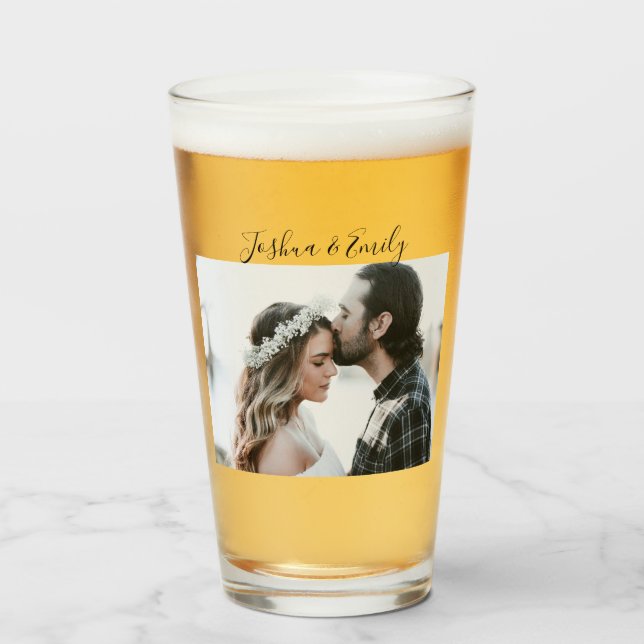 Valentine's Day gift Couple Photo Beer Glass (Front Filled)