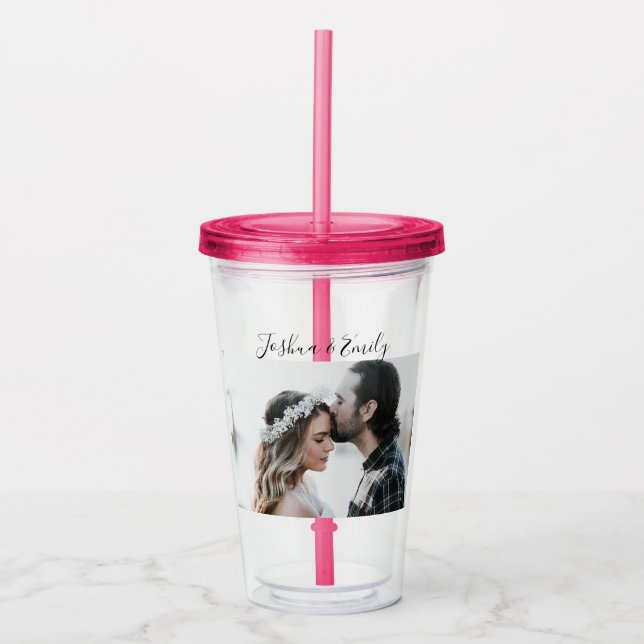 Valentine's Day gift Couple Photo Names Acrylic Tumbler (Front)