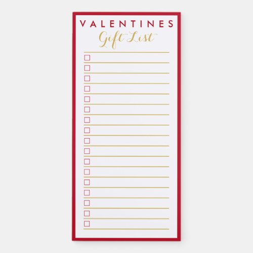 Valentines Day Gift List Simple Red Border Script Magnetic Notepad