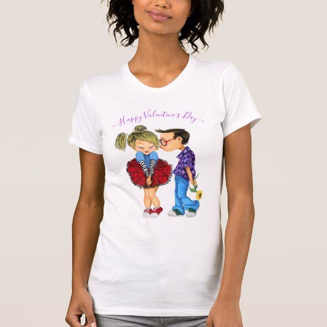 Valentine's Day Gift T-Shirt with Cute Couple Love (Front)