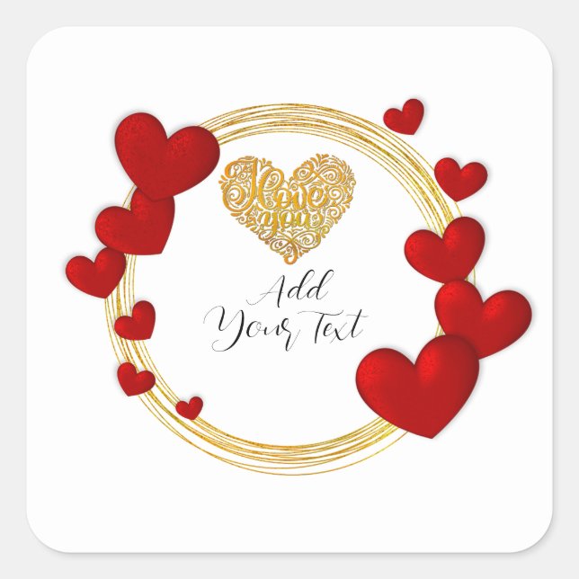 Valentine's Day Gift with Personalized Red Hearts Square Sticker (Front)