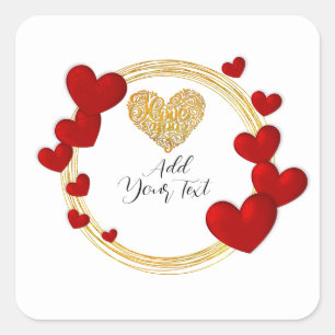 Valentine's Day Gift with Personalized Red Hearts Square Sticker