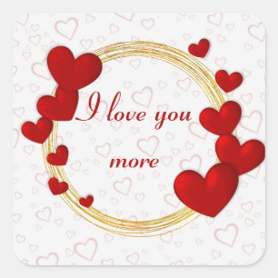 Valentine's Day Gift with Personalized Red Hearts Square Sticker