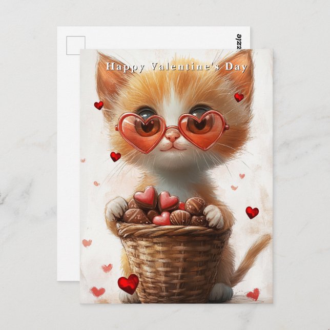 Valentine's Day Ginger Cat Basket Hearts  Postcard (Front/Back)