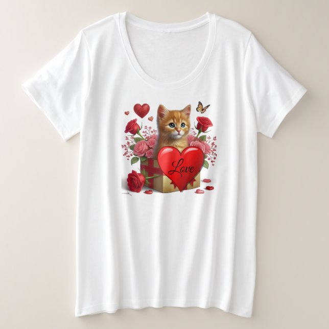 Valentine's Day Ginger Cat  Cat Lovers  Plus Size T-Shirt (Design Front)