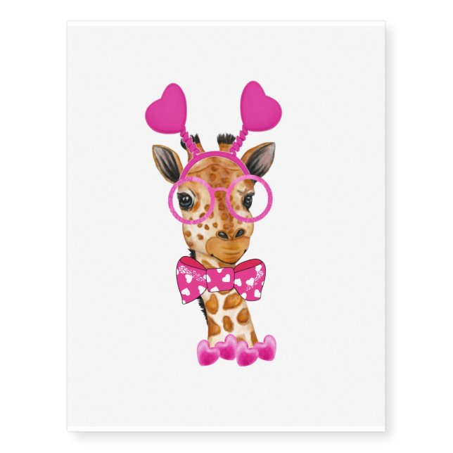 Valentines Day Giraffe Funny Temporary Tattoos (Front)