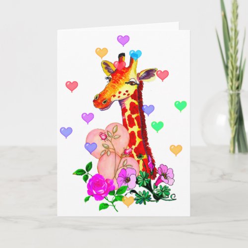 Valentines Day Giraffe Holiday Card