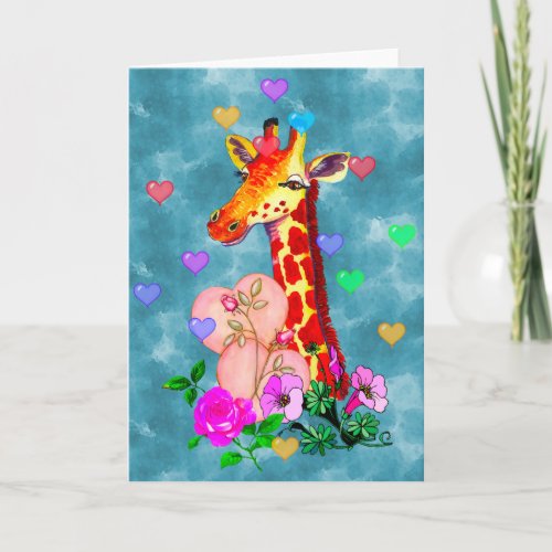 Valentines Day Giraffe Holiday Card