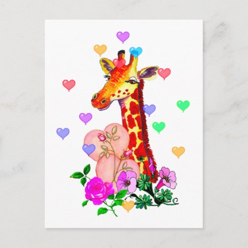 Valentines Day Giraffe Holiday Postcard