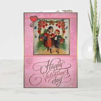 Valentine's Day - Girl And Boy With Baskets. Holiday Card by VintageStyleStudio at Zazzle