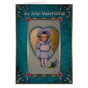 Valentine's Day - Girl In Blue And Gold Heart. by VintageStyleStudio at Zazzle