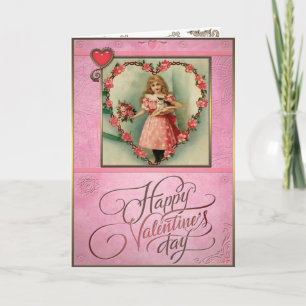 Valentine's Day - Girl with a kitten. Holiday Card