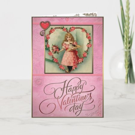 Valentine's Day - Girl With A Kitten. Holiday Card