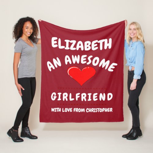 Valentines Day Girlfriend Romantic Love Heart Red Fleece Blanket