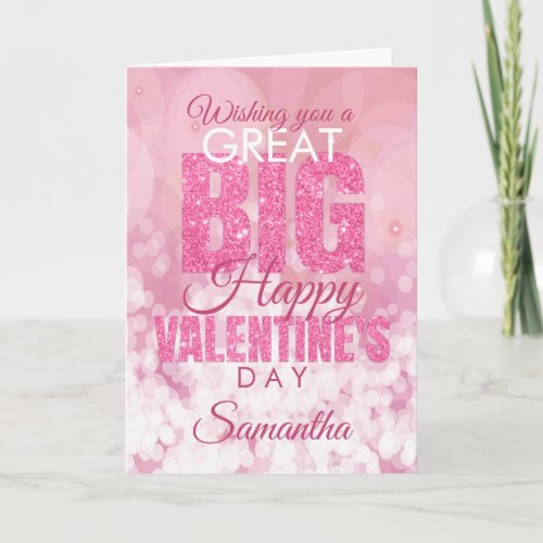 Valentines Day Girly Pink Glitter Effect Card