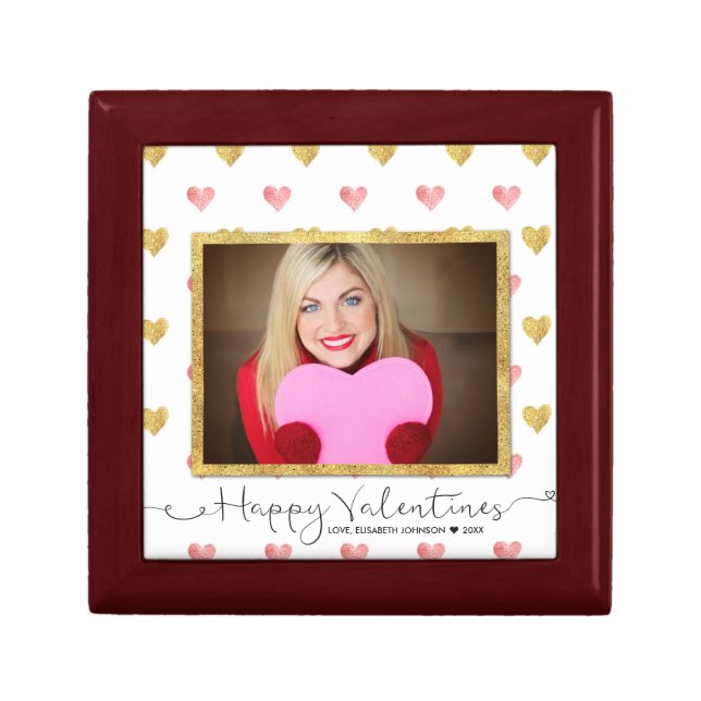Valentine's Day Glitter Heart Photo Tile Gift Box (Front)