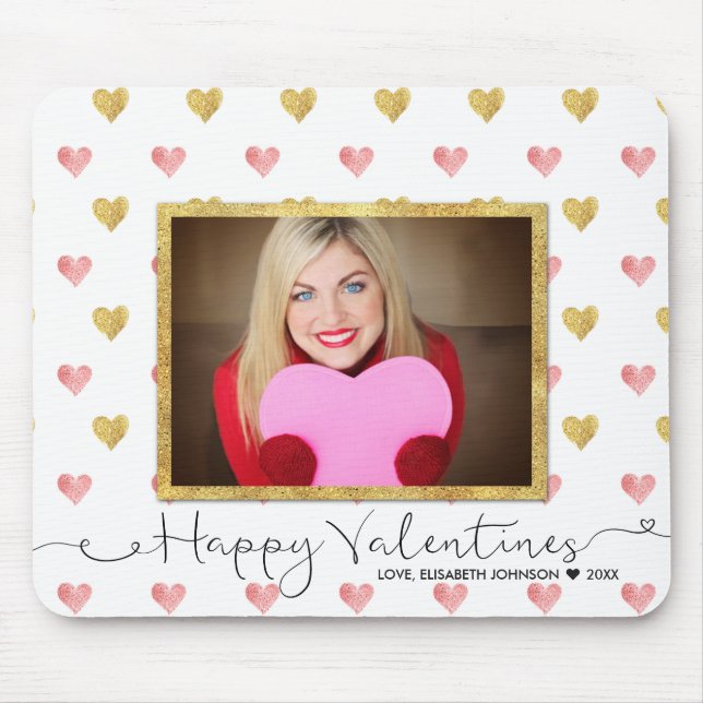 Valentines Day Glitter Heart Script Photo Mousepad (Front)