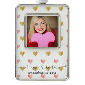 Valentines Day Glitter Heart Script Photo Ornament