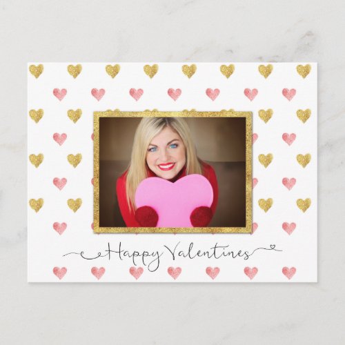 Valentines Day Glitter Heart Script Photo Postcard