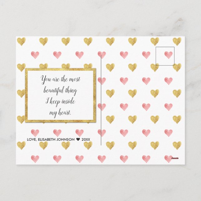 Valentines Day Glitter Heart Script Photo Postcard (Back)